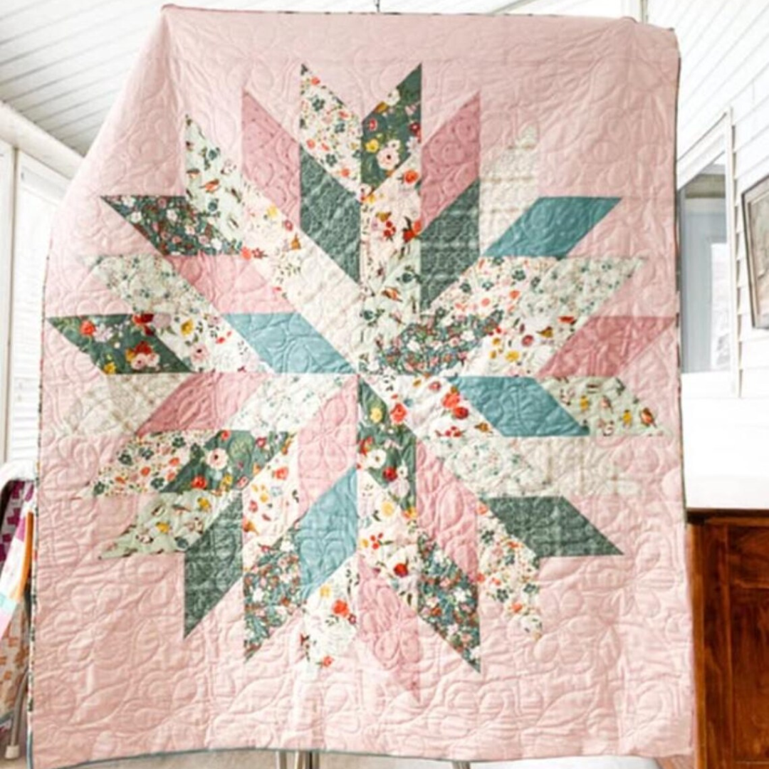 Floral Star Quilt Pattern, Modern Winter Design, Written Instruction, PDF Instant Download