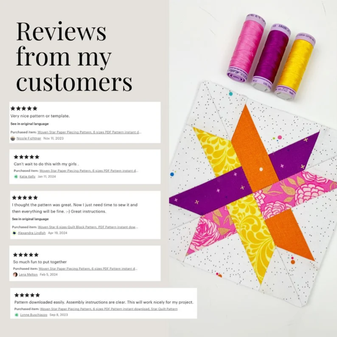 Woven Star 6 sizes, Quilt Block Pattern: Foundation Paper Piecing (PDF Download)