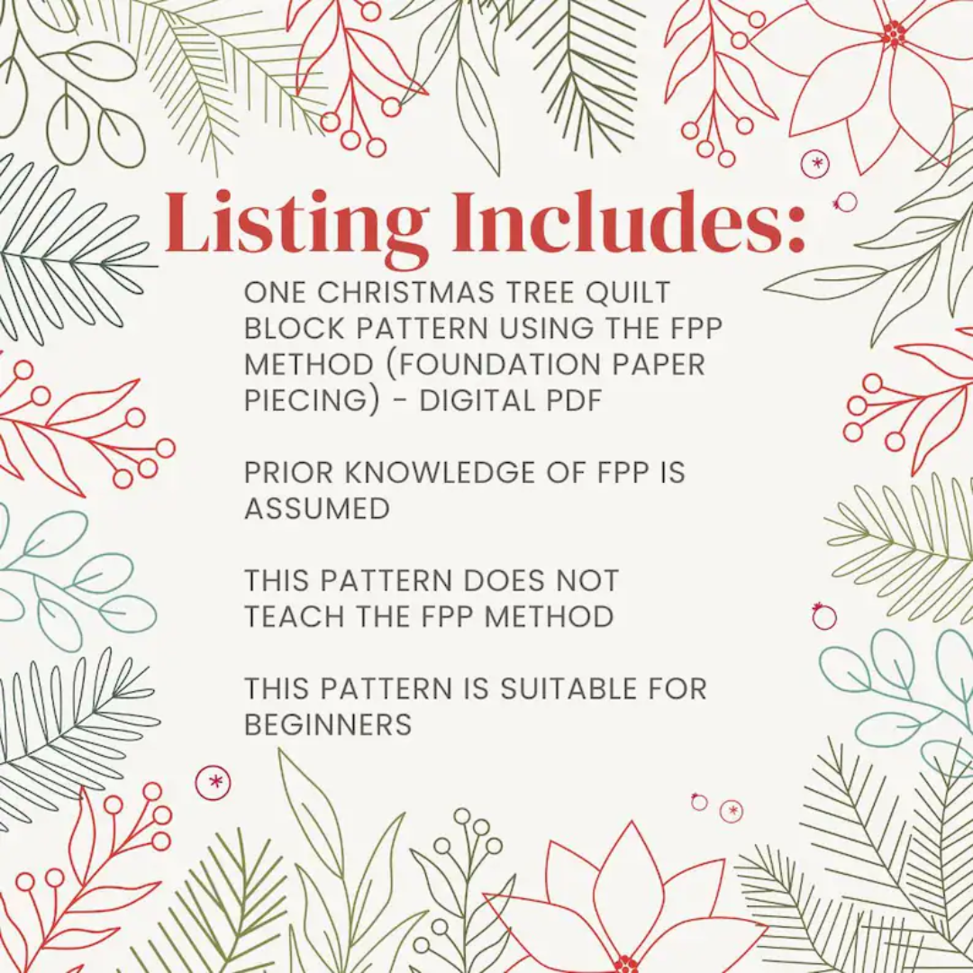 Christmas Tree Quilt Block Pattern – Digital PDF | Foundation Paper Piecing | Beginner-Friendly